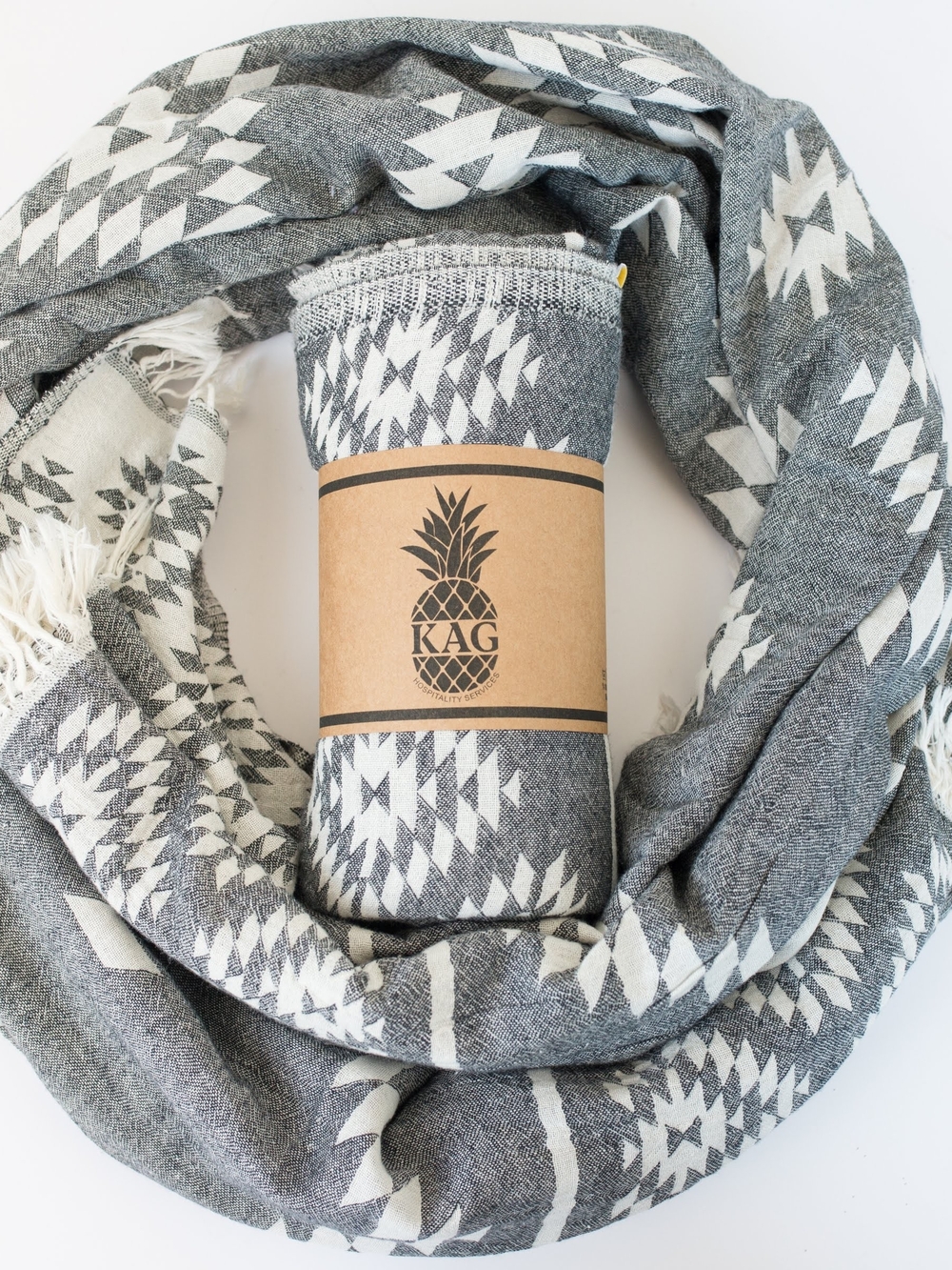 Gray & White Patterned Turkish-Style Bath / Beach Towel